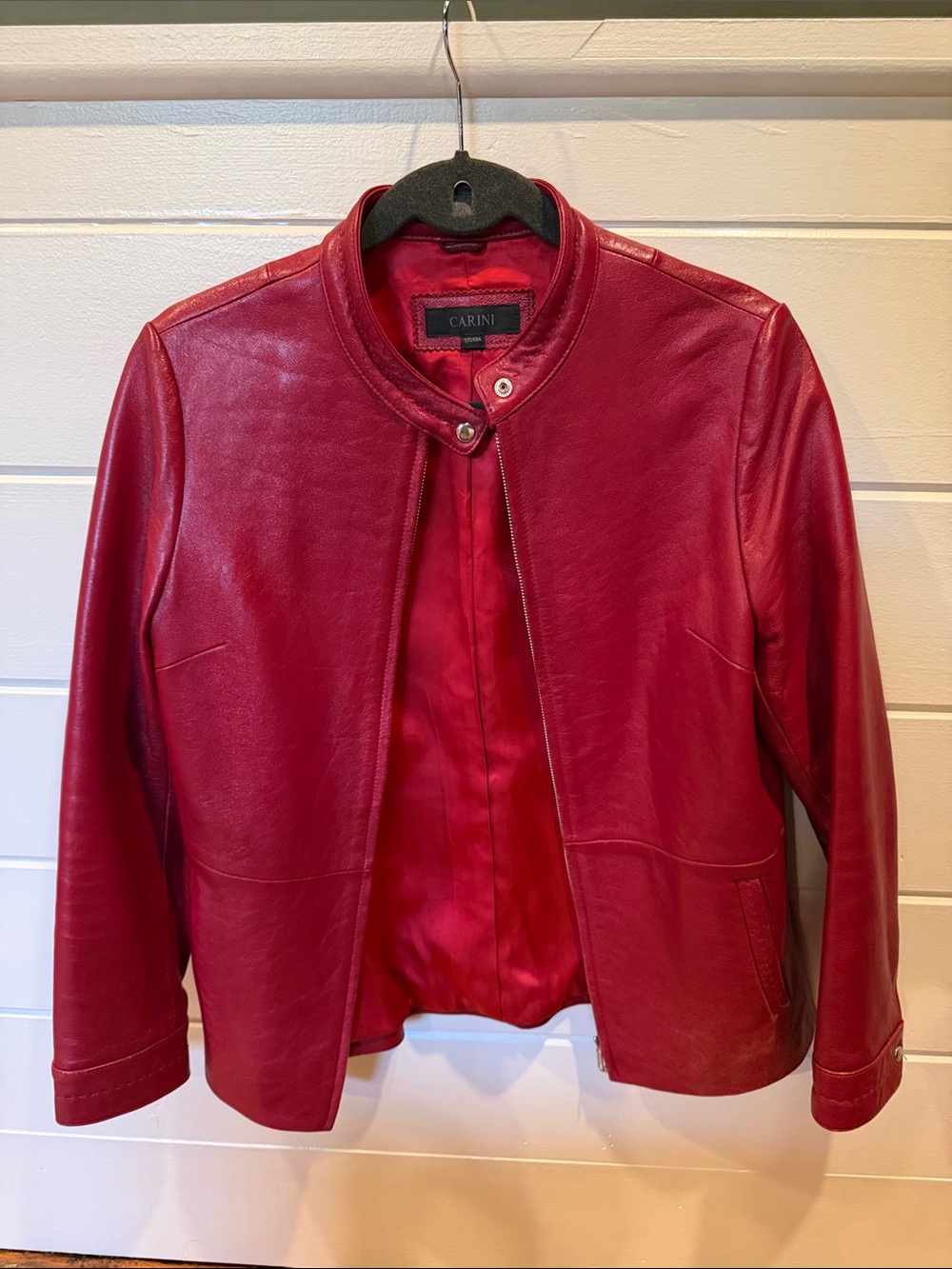 Cabrini Deep Red Leather Moto Jacket | Oxblood Minimalist Biker Jacket